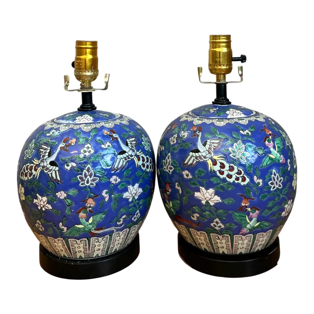 Vintage Floral Ceramic Table Lamps - Pair