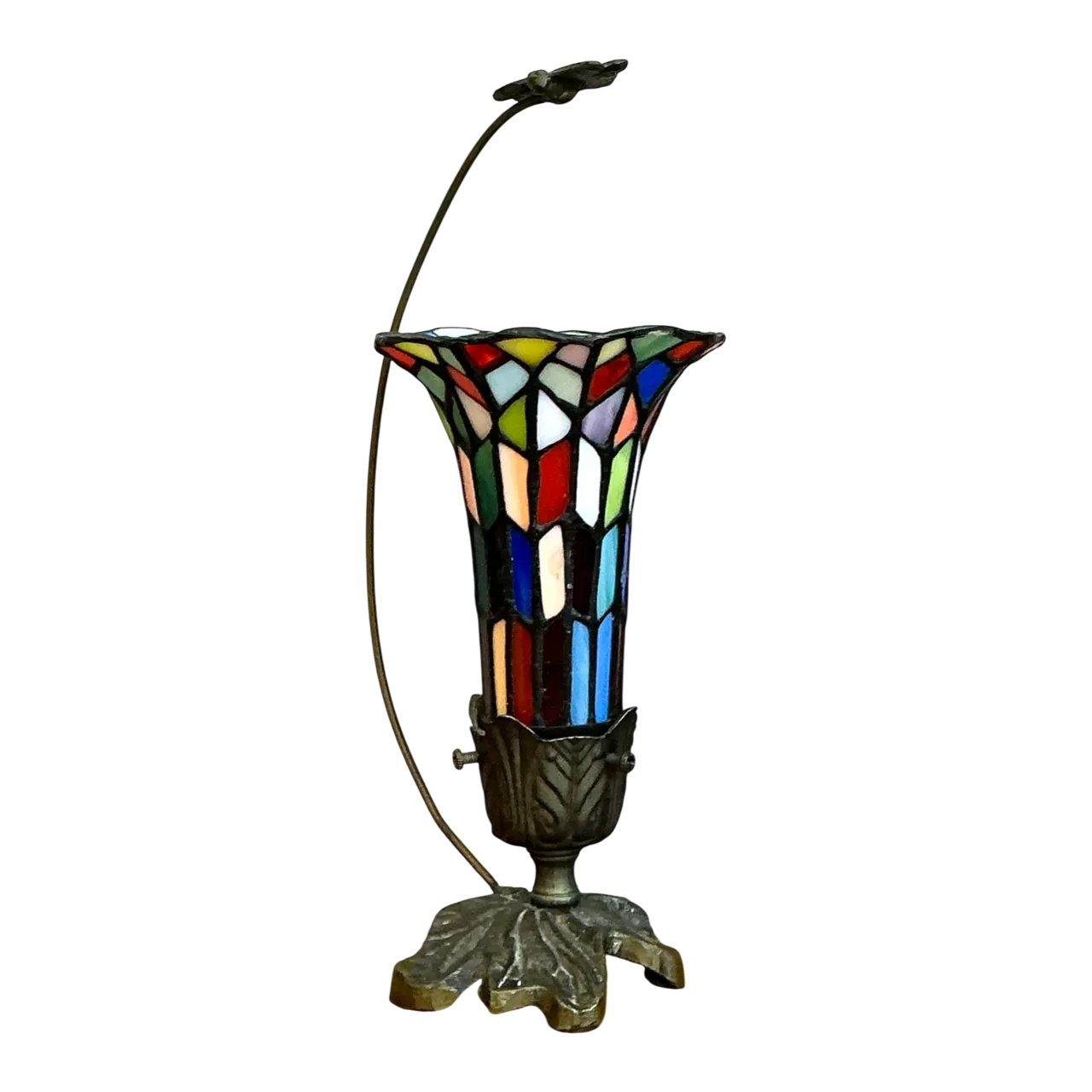 Vintage Stained Glass and Metal Table Lamp