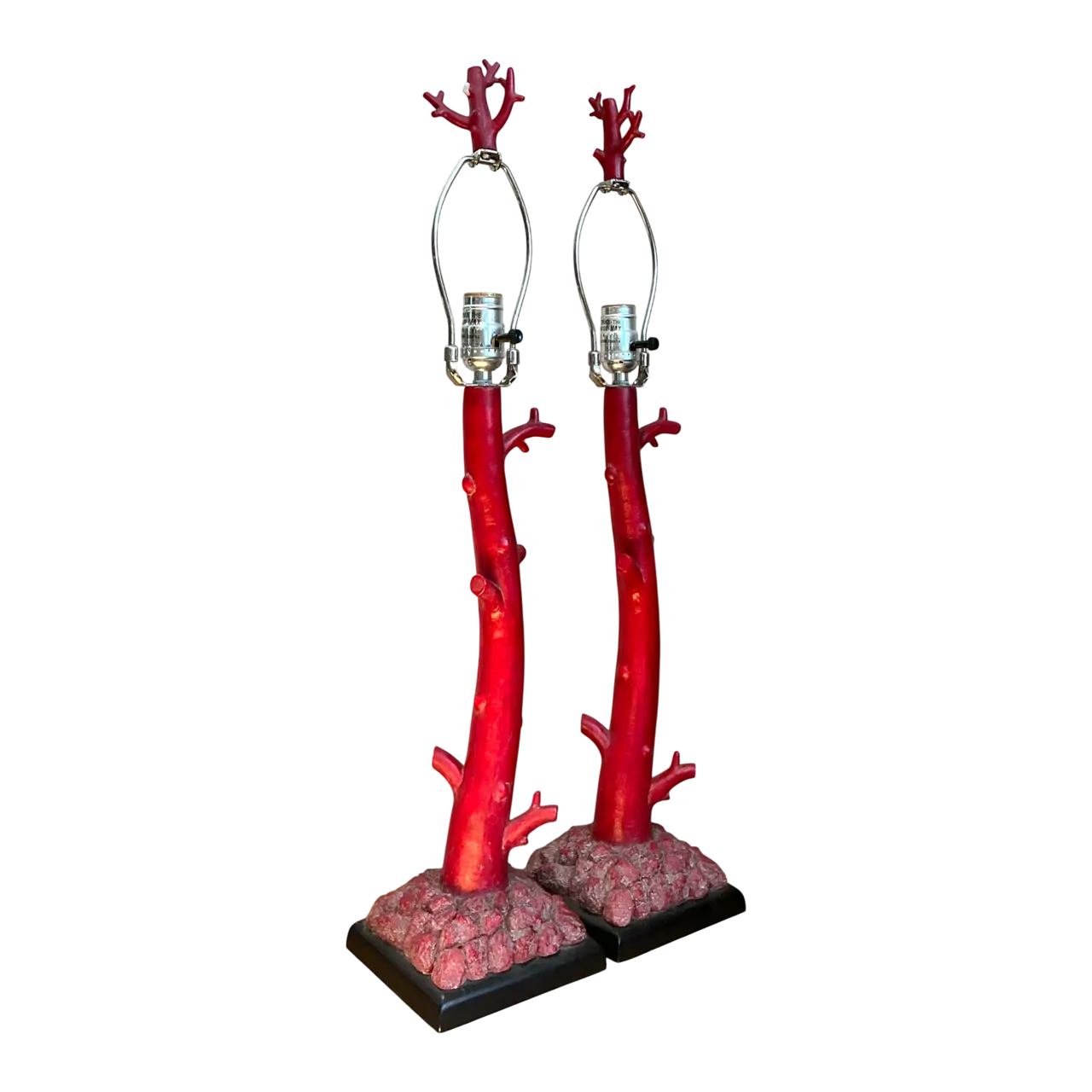 Vintage Red Coral Branch Table Lamps - Pair