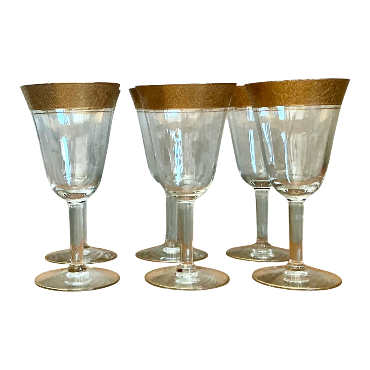 Vintage Gold Plated Rim Wine Glasses - Set of 6