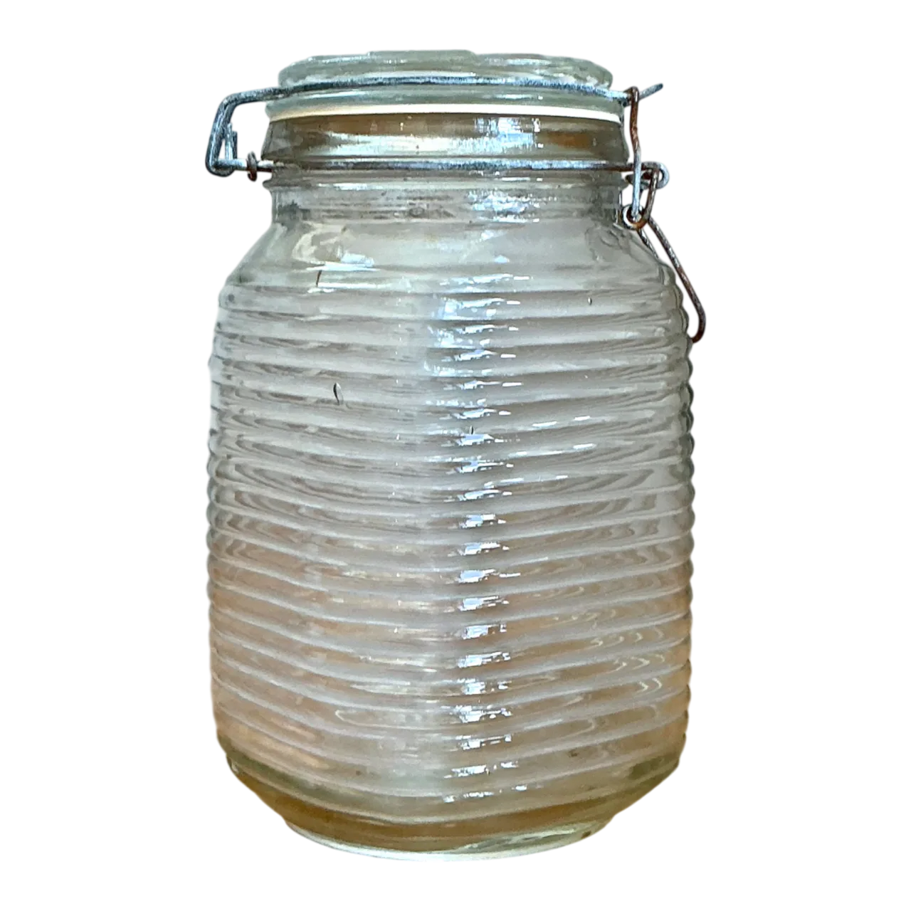 Vintage Ribbed Glass Storage Jar