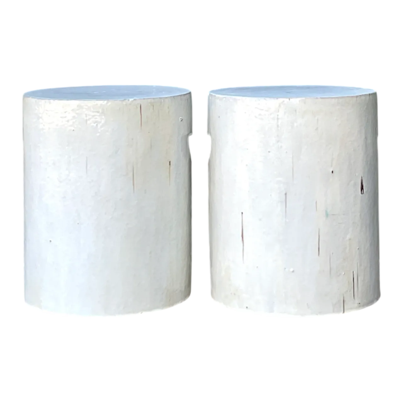 Vintage White Ceramic Low Stools - Pair
