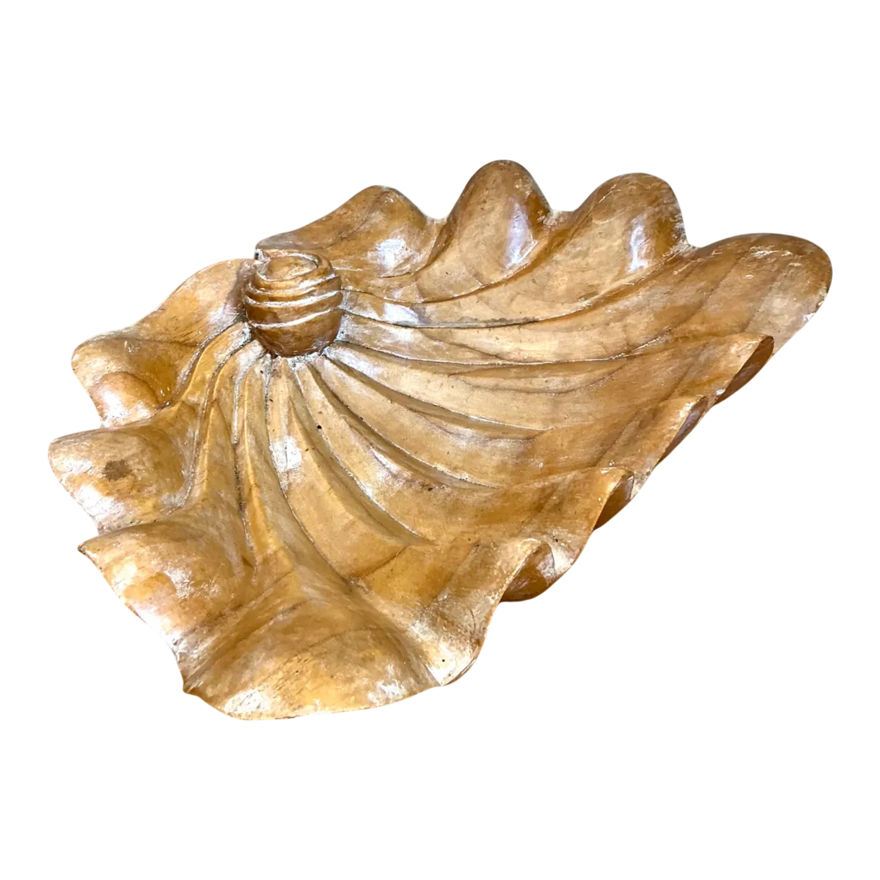 Vintage Carved Wood Clam Shell Bowl