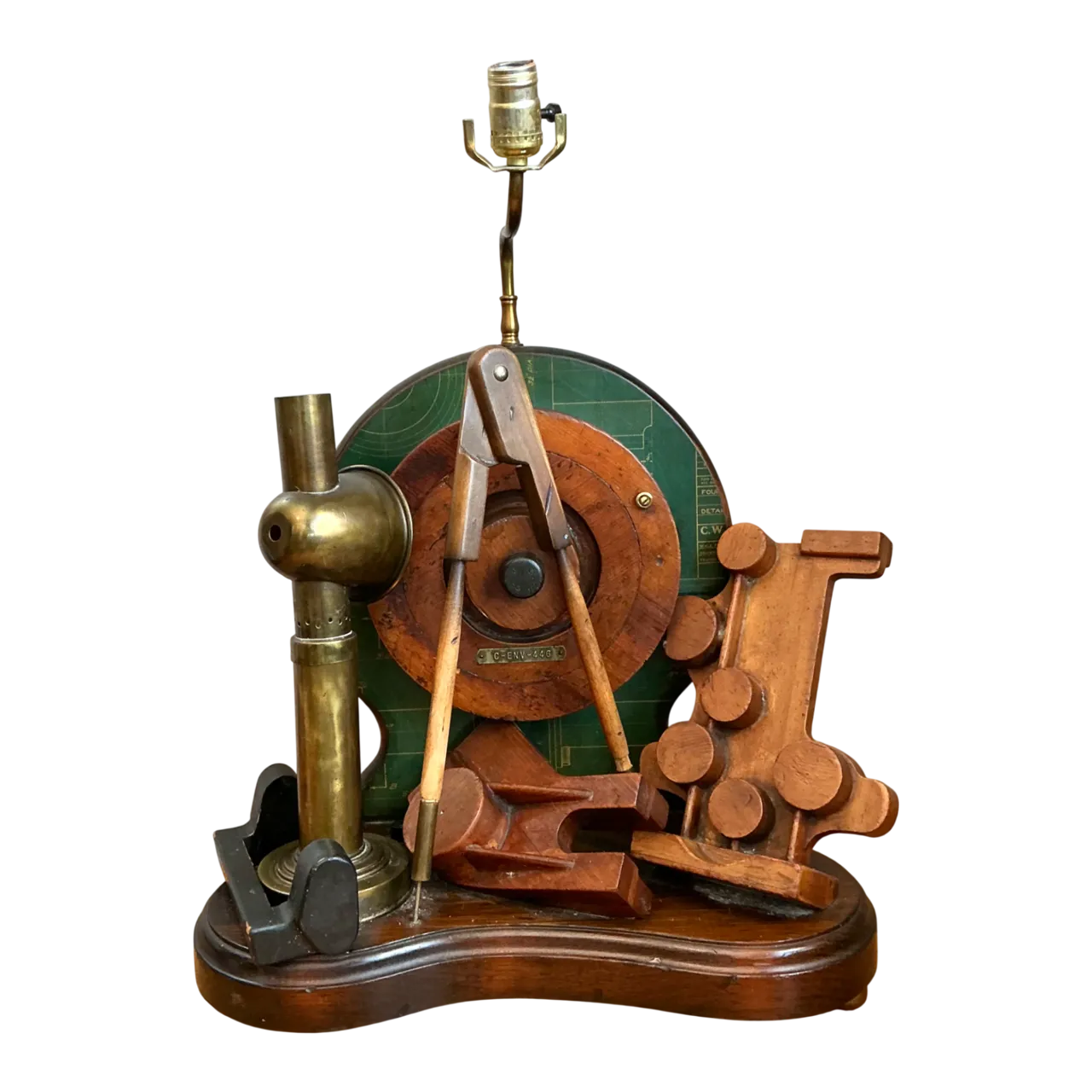 Vintage Wood and Metal Maritime Assemblage Lamp