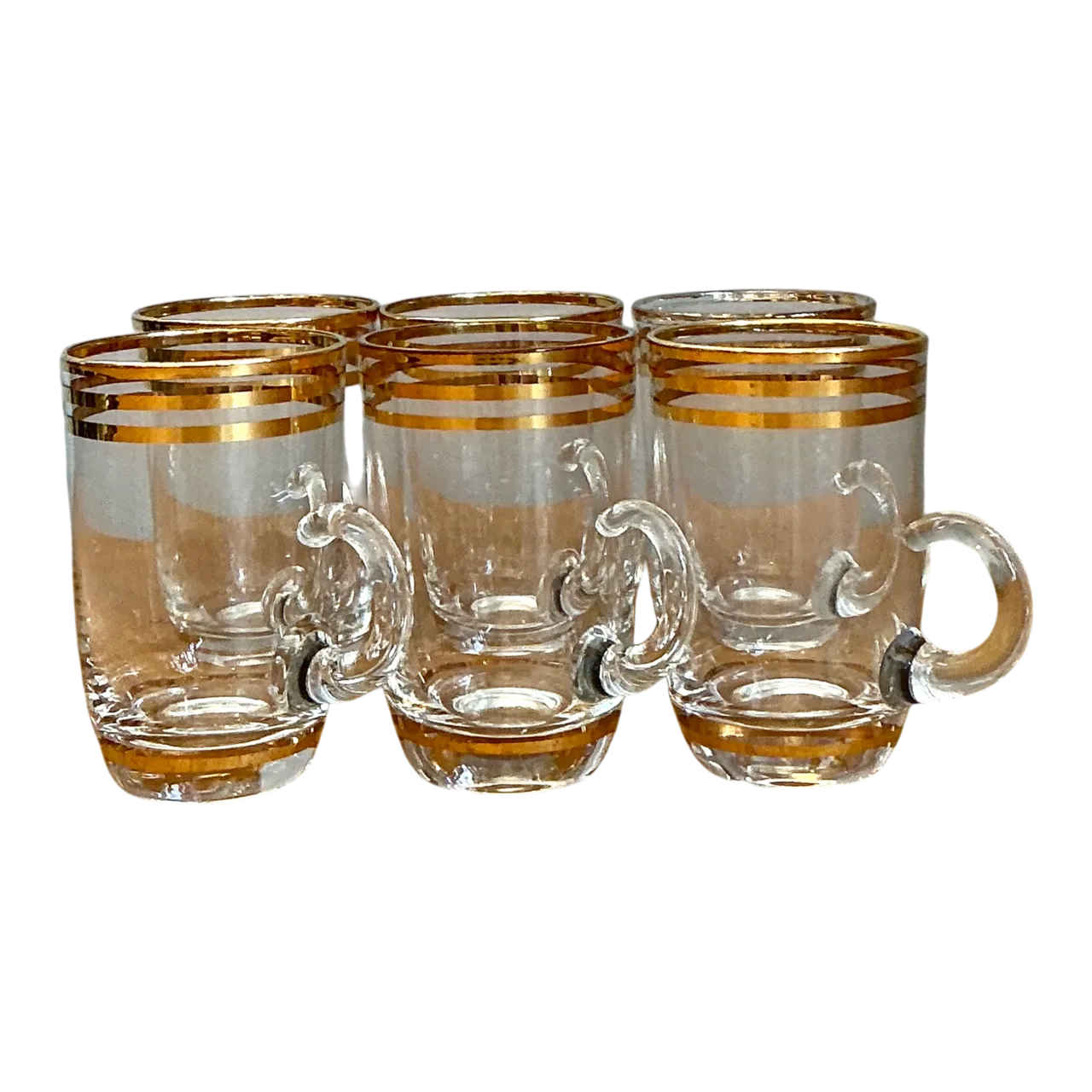 Vintage Gold Banded Petite Glass Cups - Set of 6