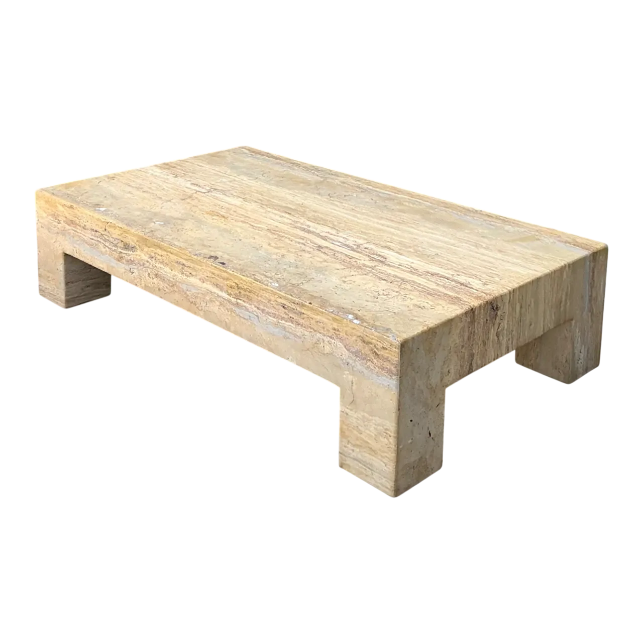 Vintage Monumental Travertine Parsons Coffee Table