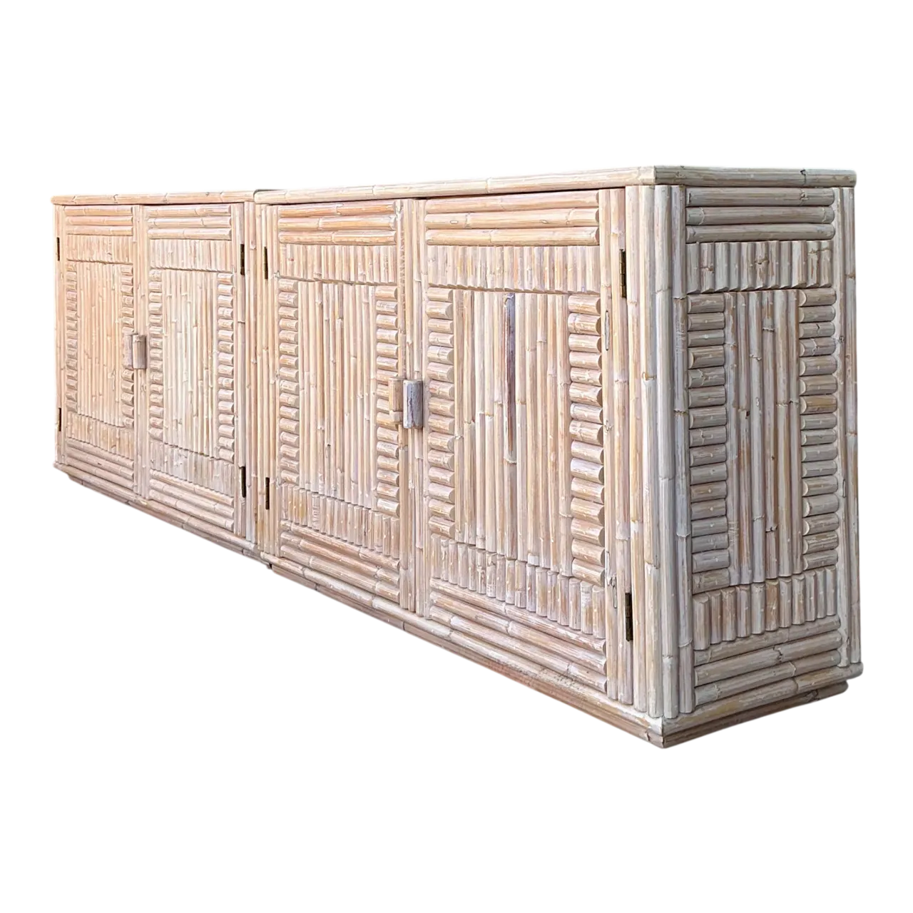 Vintage Monumental Washed Rattan Credenza