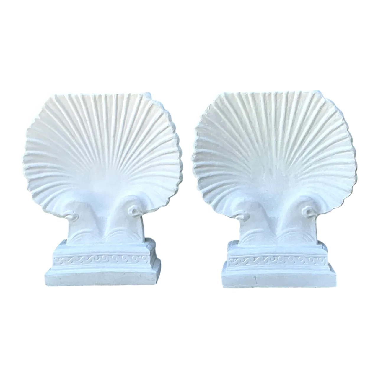 Vintage Cast Cement Shell Form Pedestals - Pair