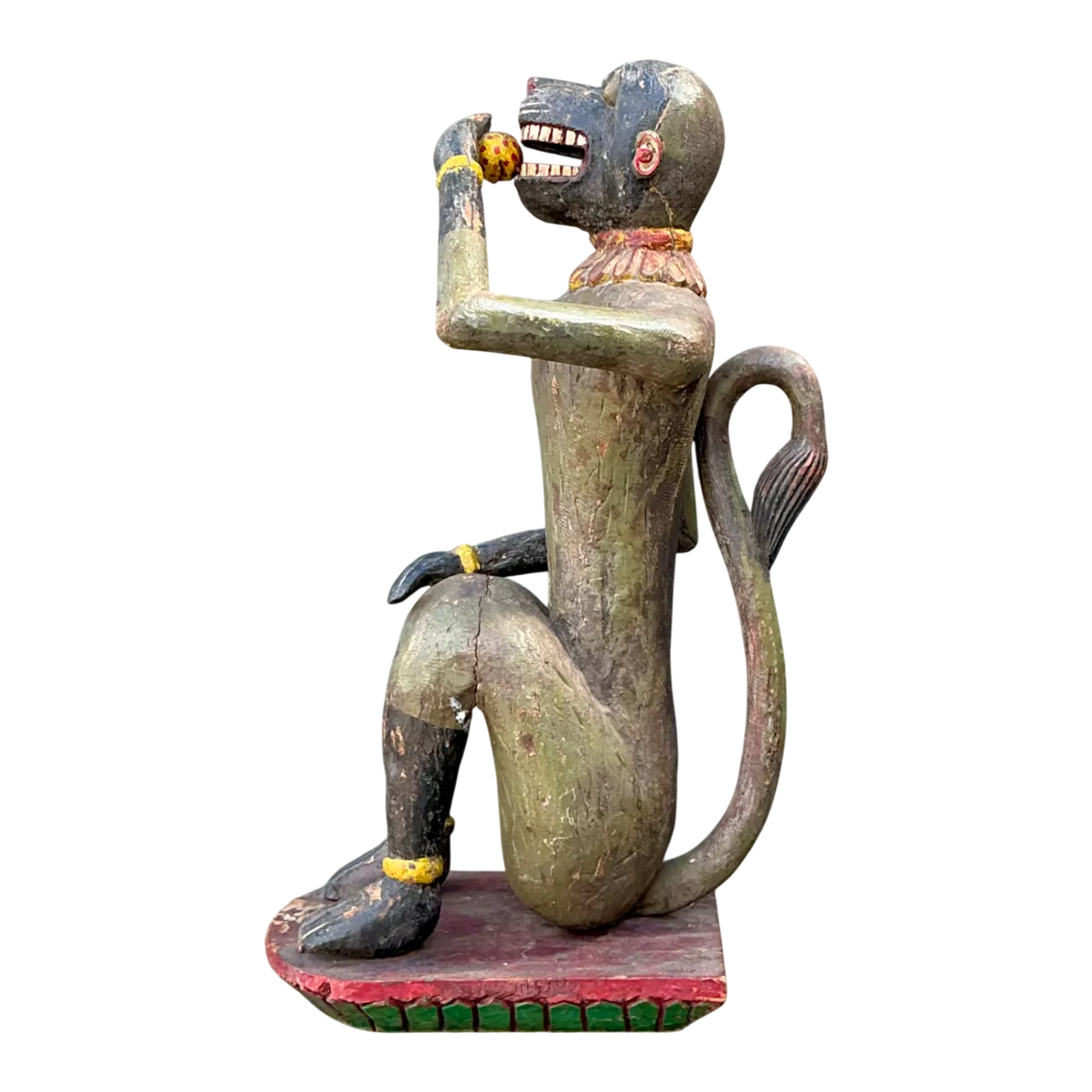 Vintage Painted Wood Monkey Sculpture