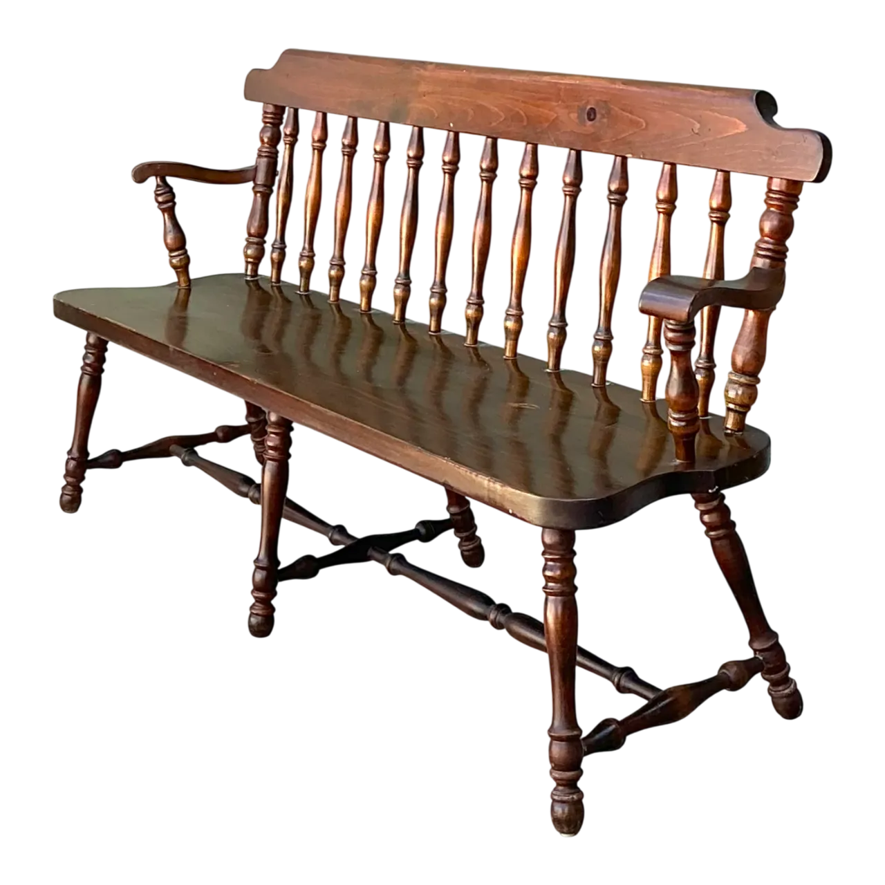 Vintage Ethan Allen Pine Spindle Back Deacons Bench