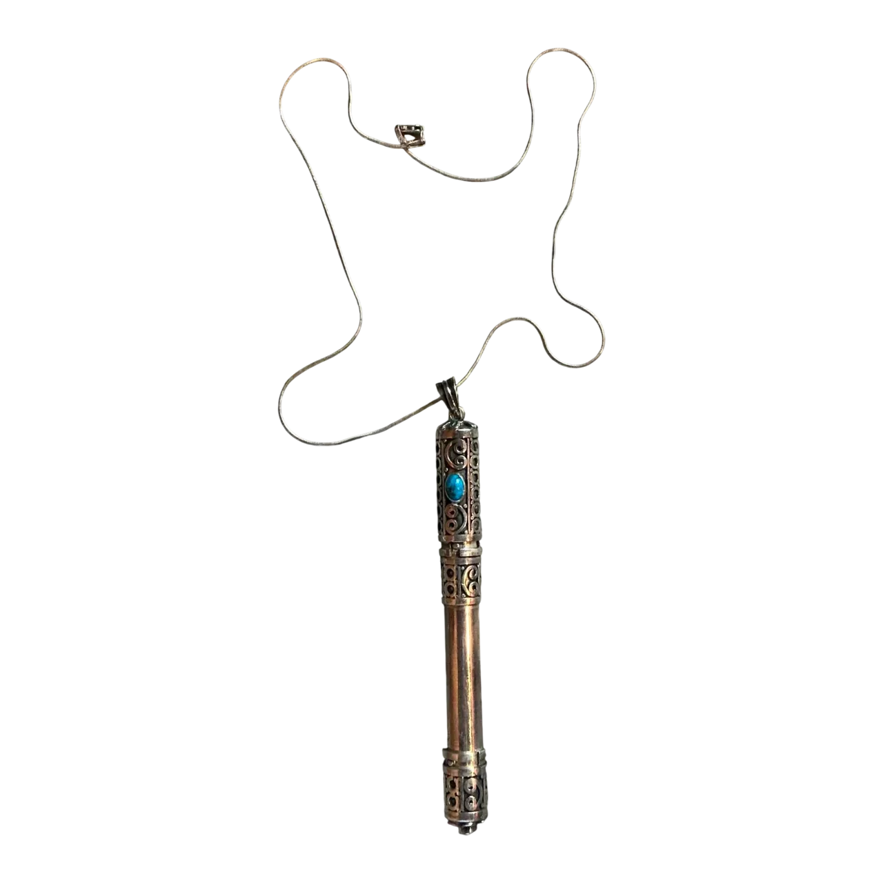 Vintage Ornate Silver and Turquoise Pendant Necklace