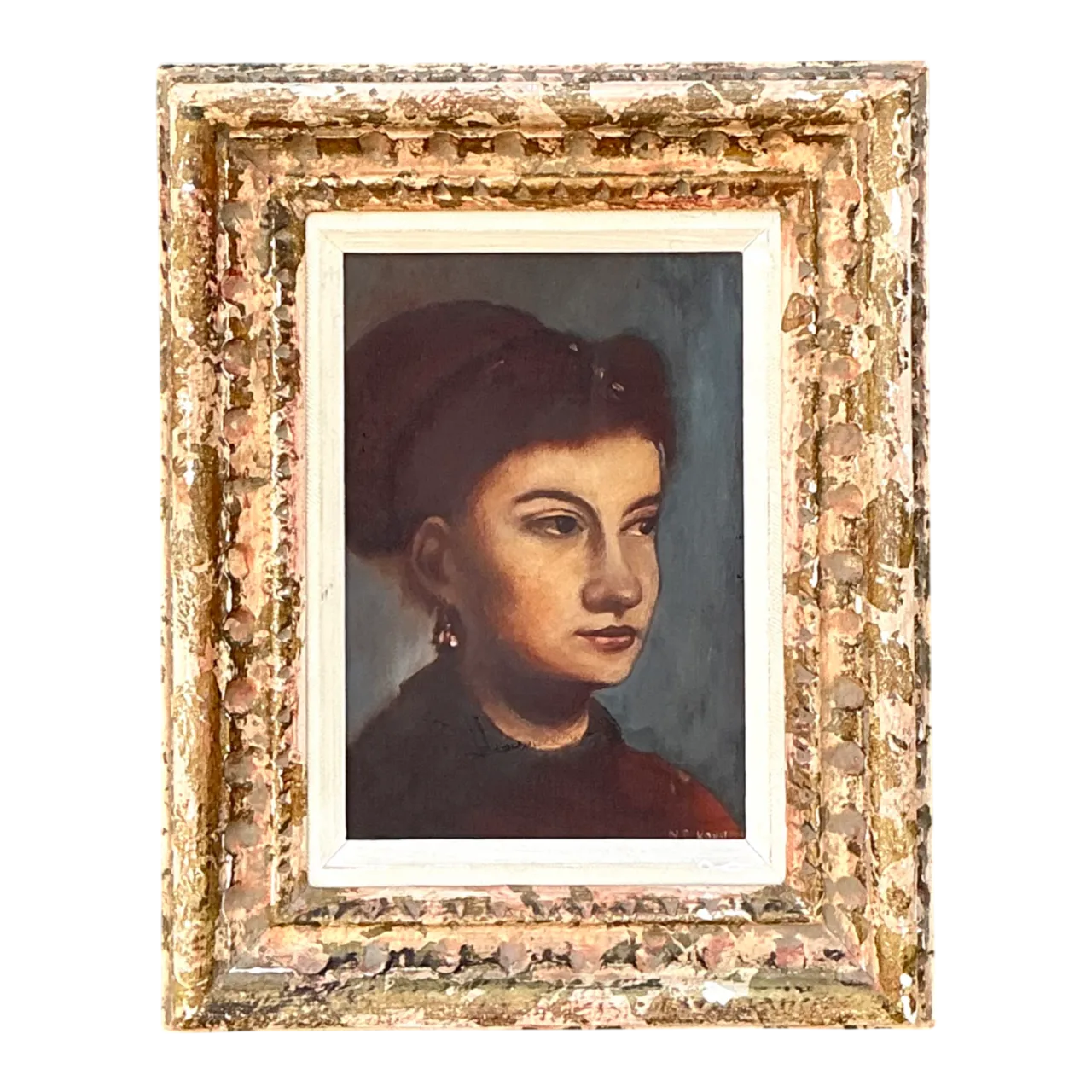 Vintage Framed Portrait Oil On Canvas