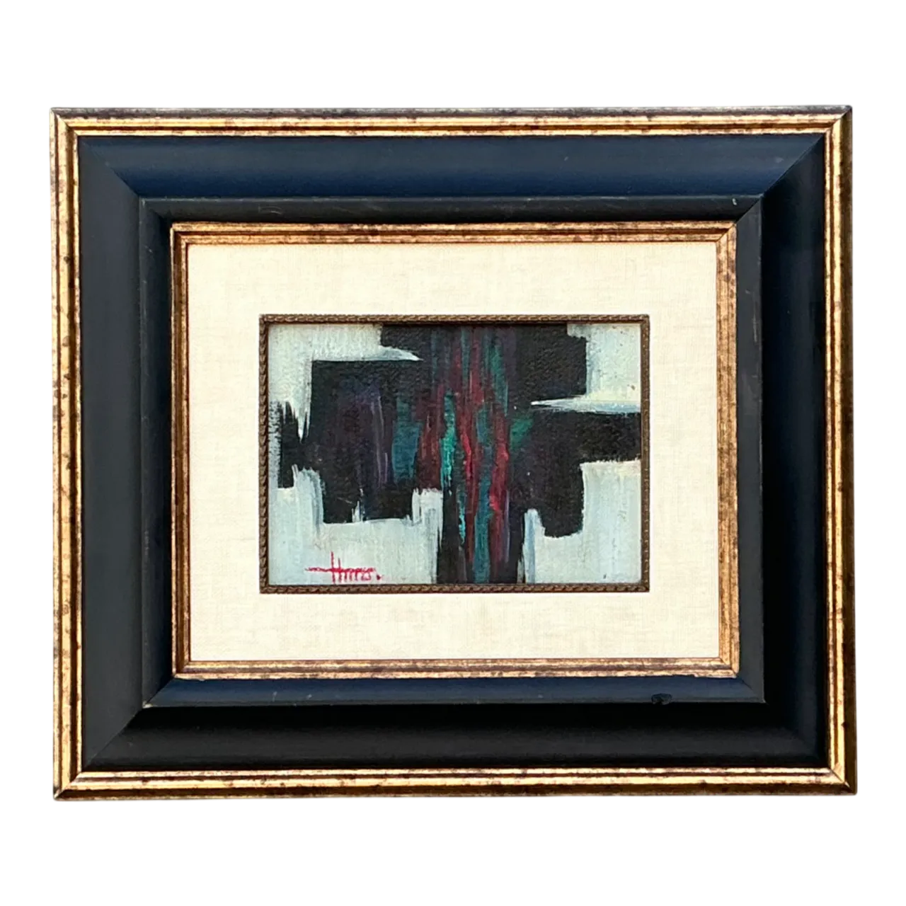 Vintage Framed Abstract Oil On Canvas