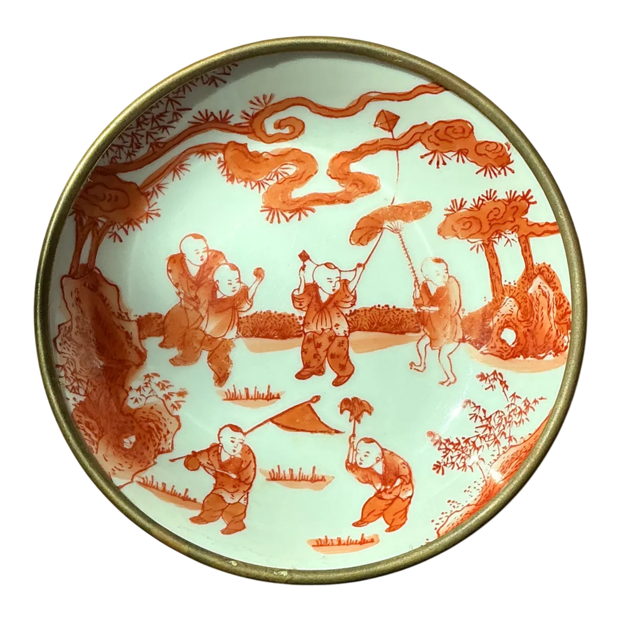 Vintage Decorative Japanese Ceramic and Brass Bowl