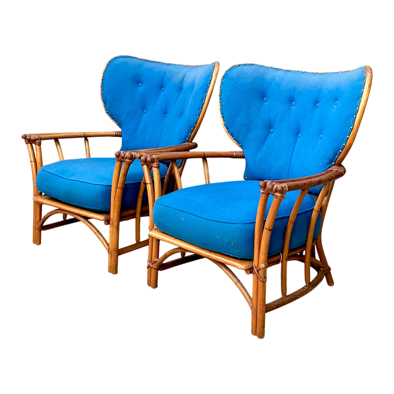 Vintage Heywood Wakefield Rattan Lounge Chairs - Pair