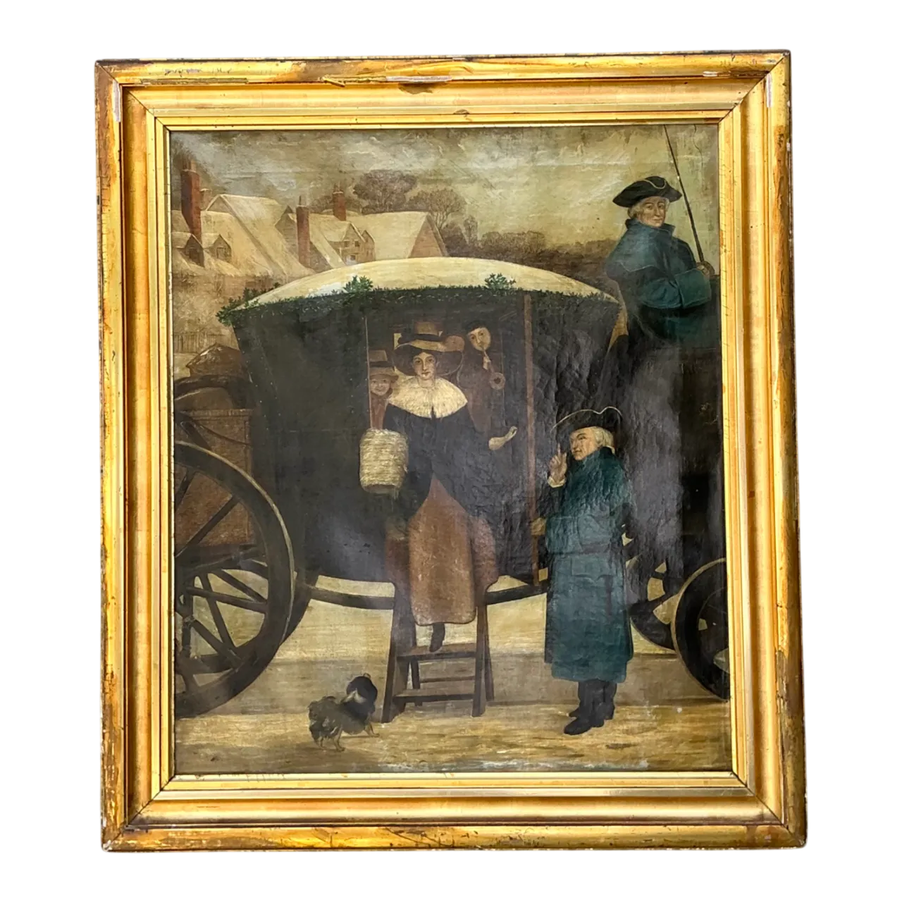 Vintage Framed Carriage Scene Oil Painting
