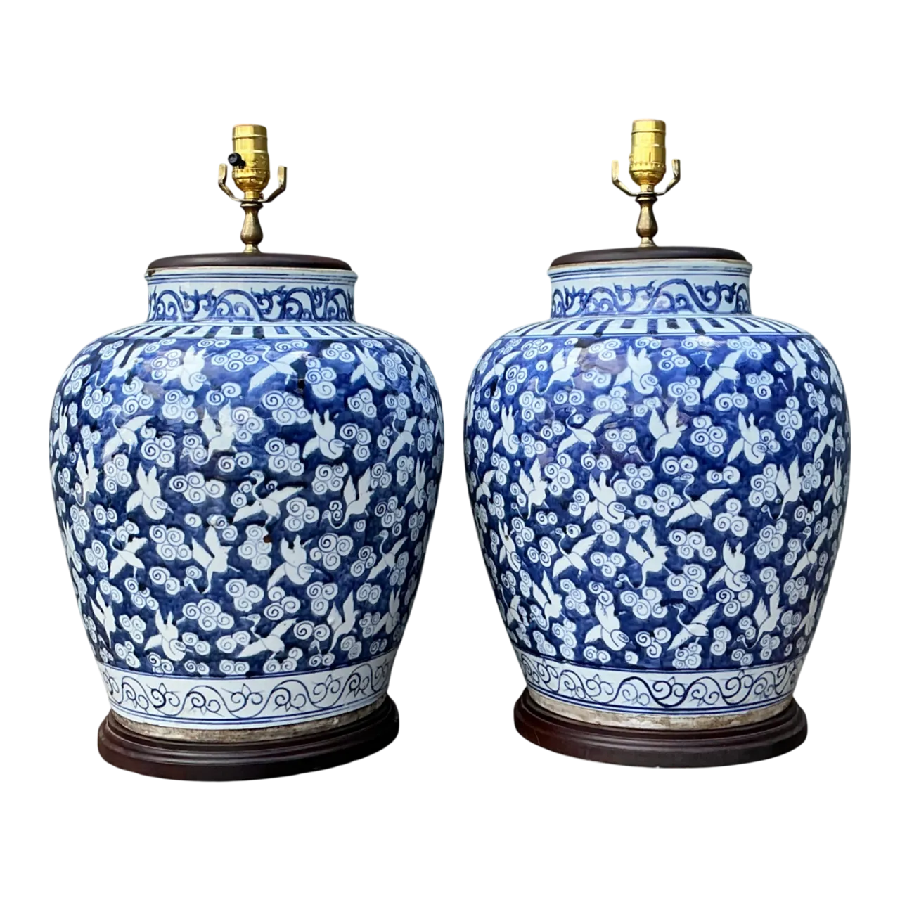 Vintage Monumental Ceramic Ginger Jar Table Lamps