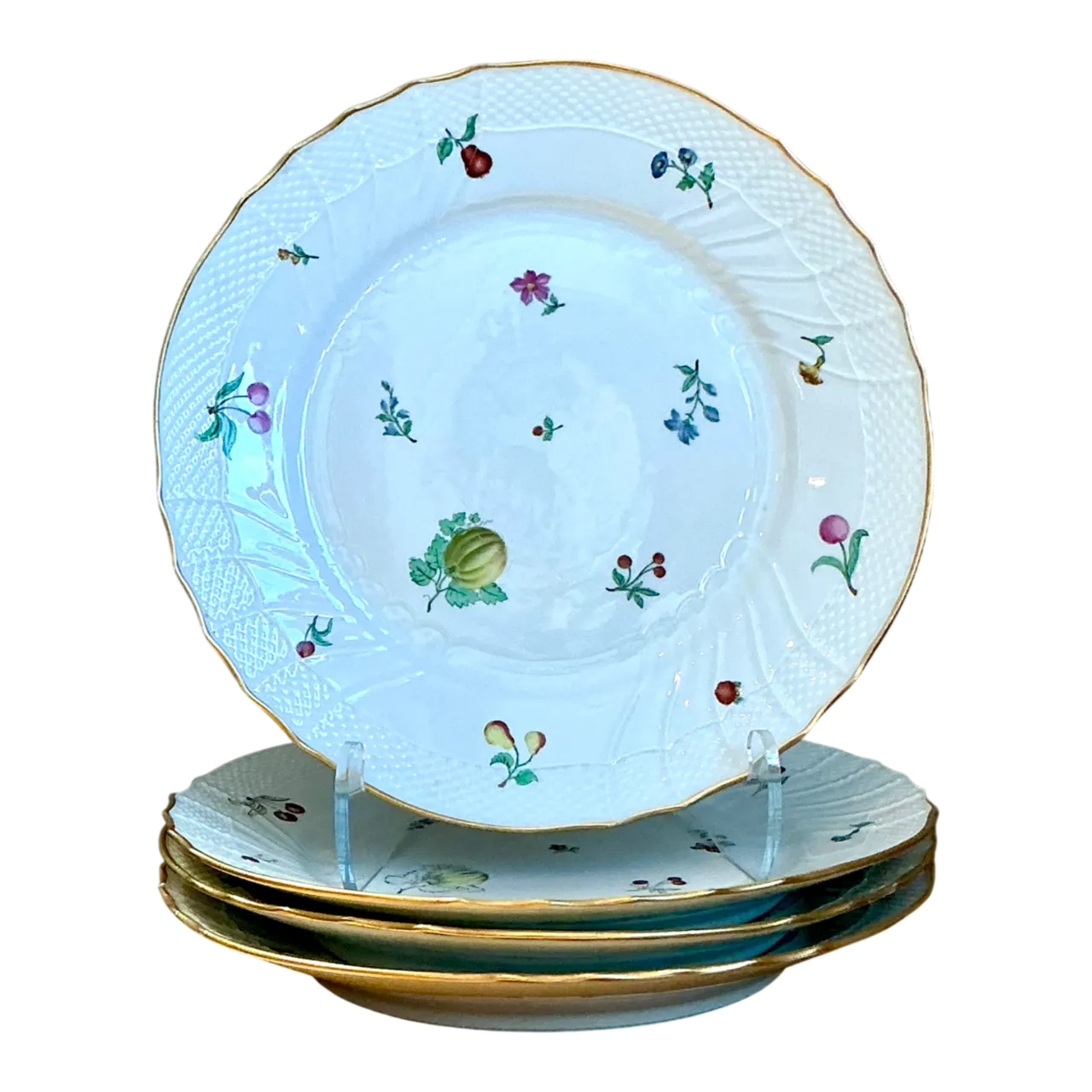 Vintage Richard Ginori Italian Floral and Fruit Porcelain Plates - Set Of 4