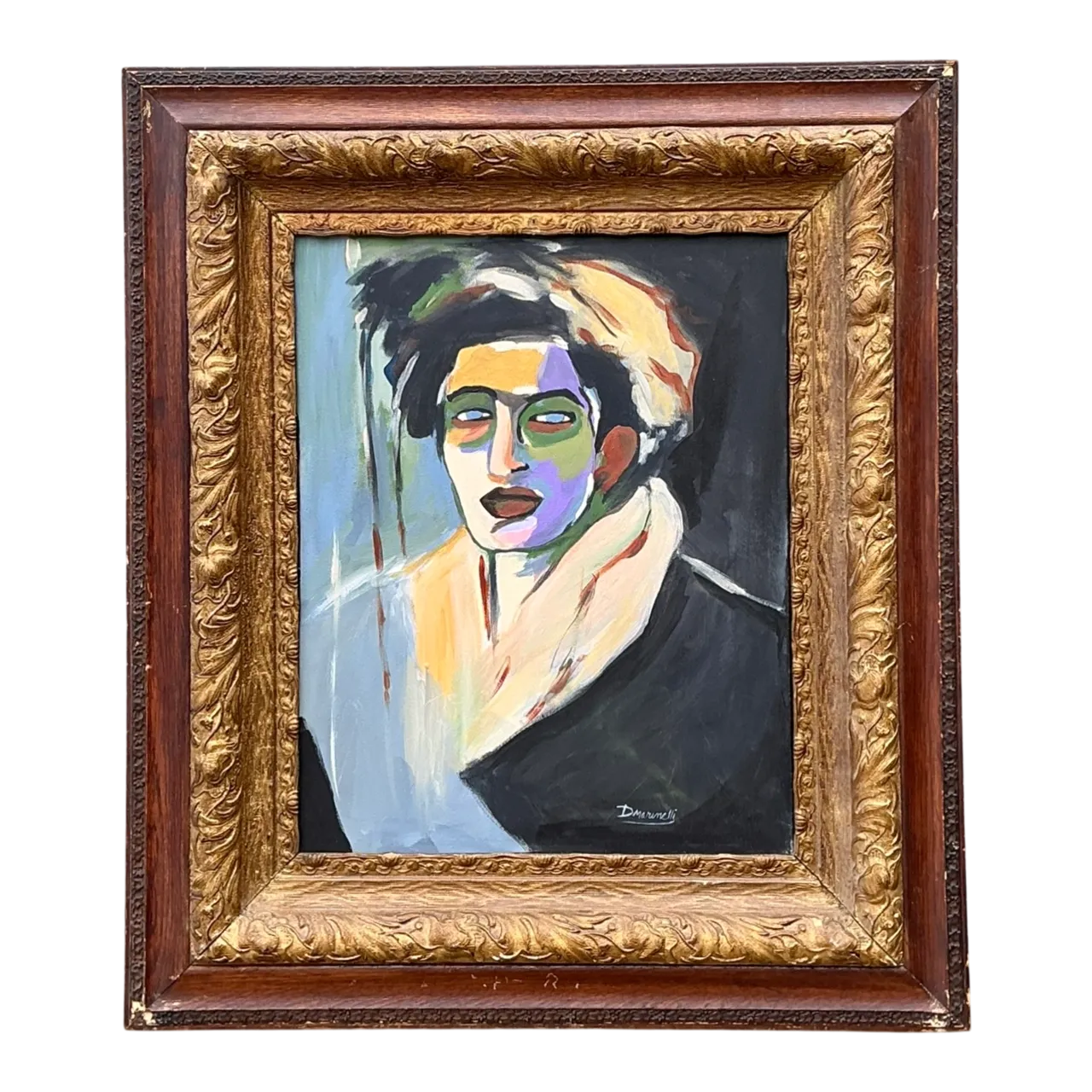 Vintage Expressionist Portrait Oil on Canvas