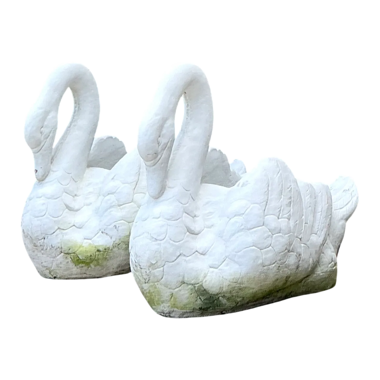 Vintage Cast Concrete Swan Planters - Pair