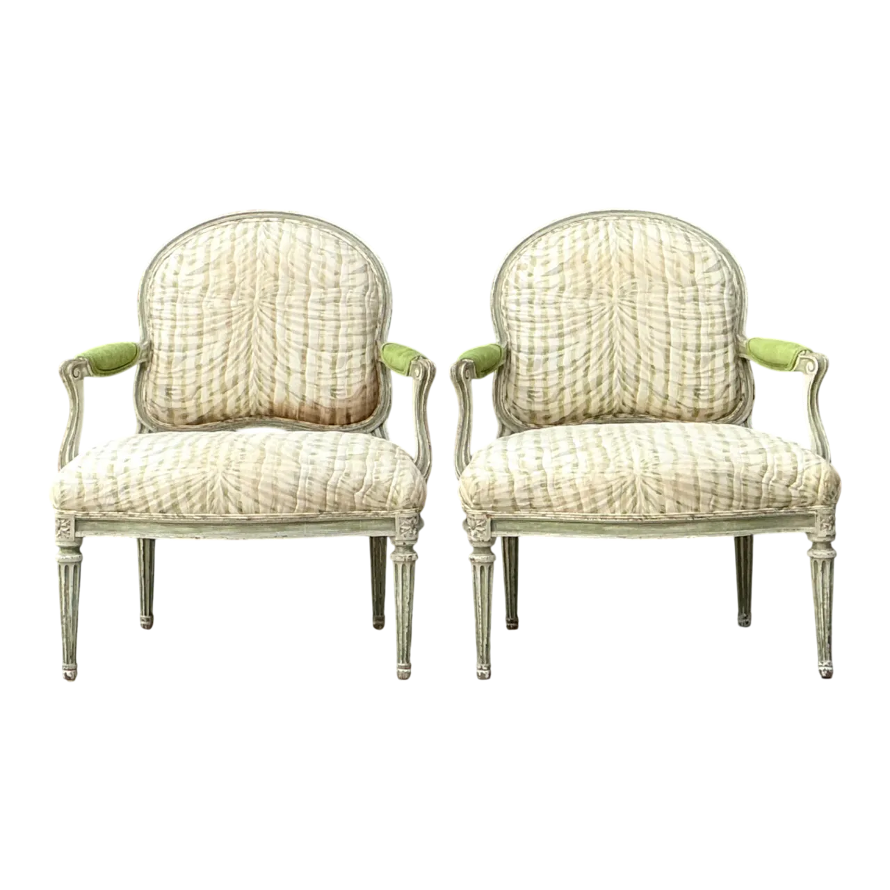 Vintage Louis XVI Style Printed Swag Armchairs - Pair