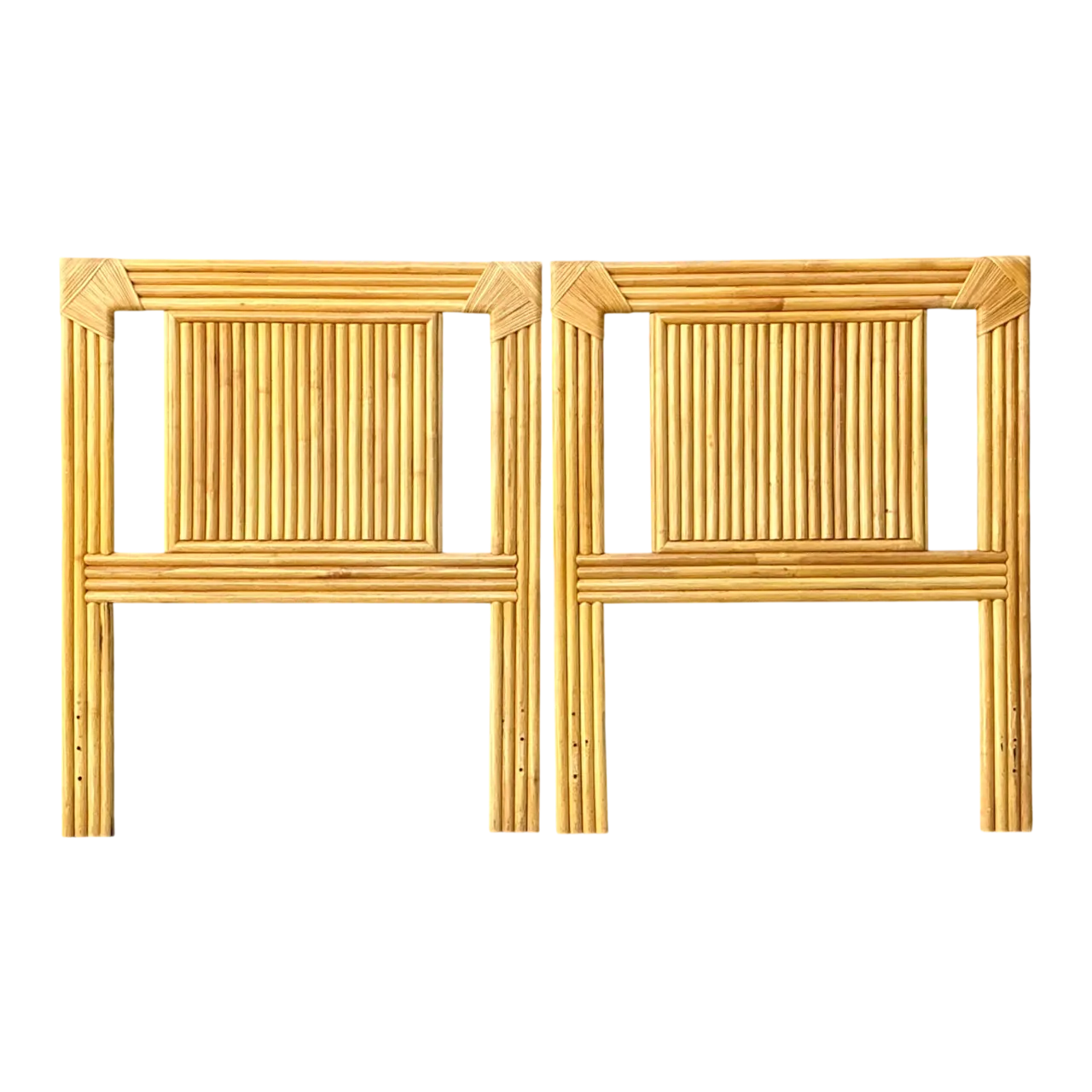 Vintage Wrapped Rattan Twin Headboards - Pair