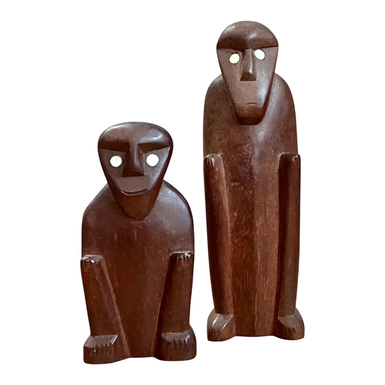 Vintage Abstract Carved Wood Figures - Set Of Two