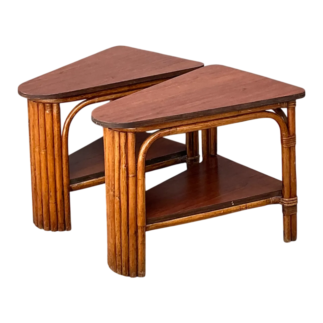Vintage Rattan Pie Slice Side Tables After Frankl