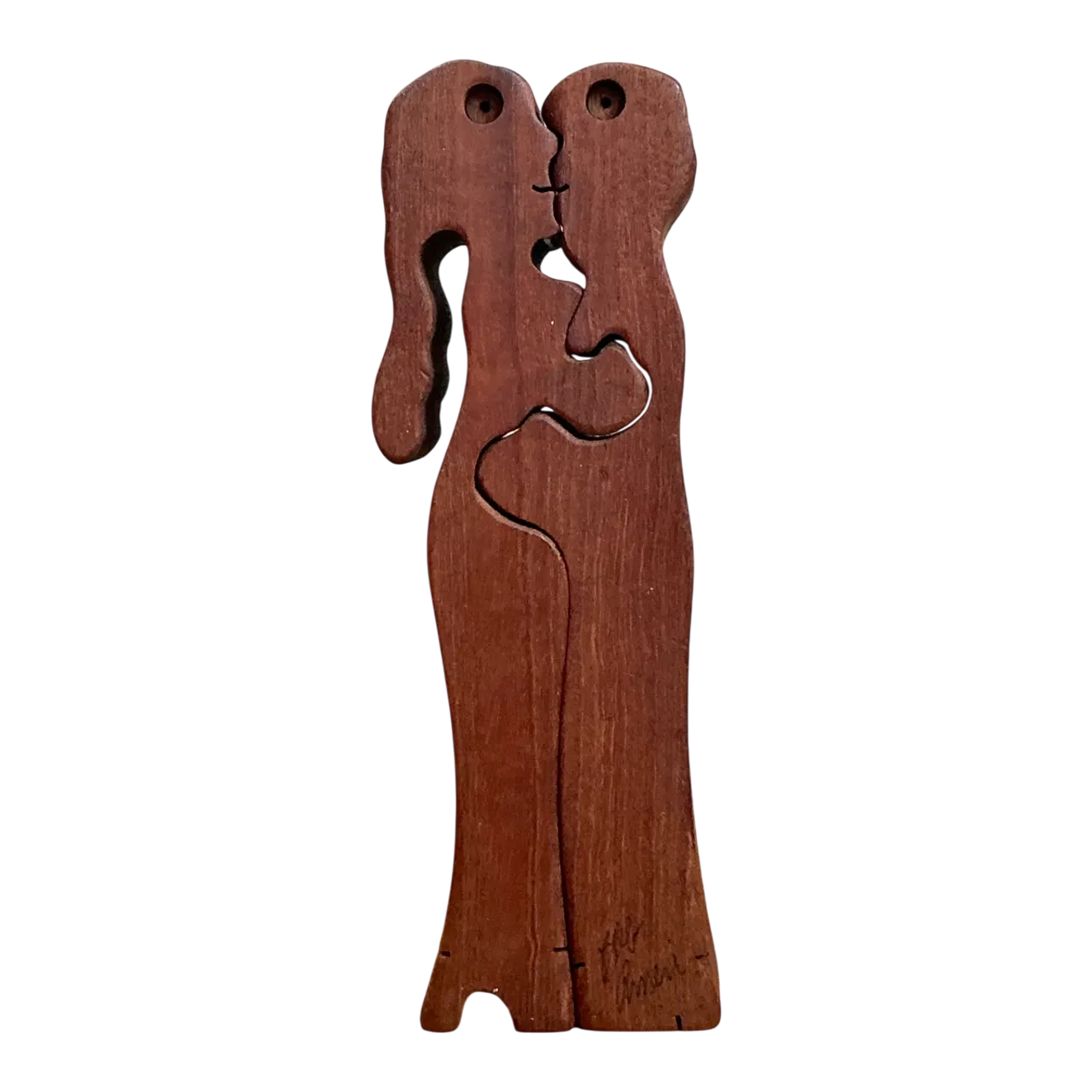 Vintage Abstract Lovers Wood Sculpture