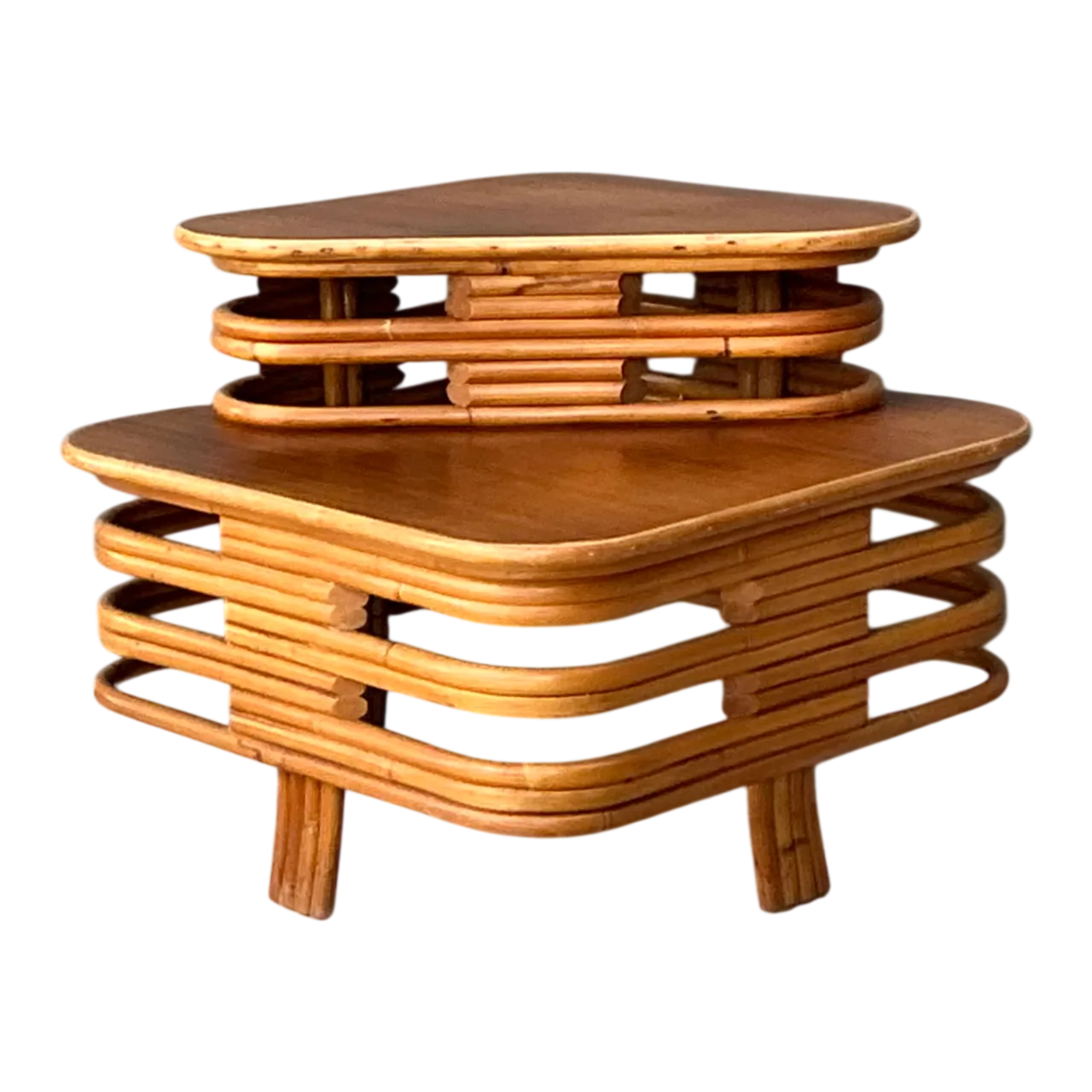 Vintage Stacked Rattan Side Table After Paul Frankl