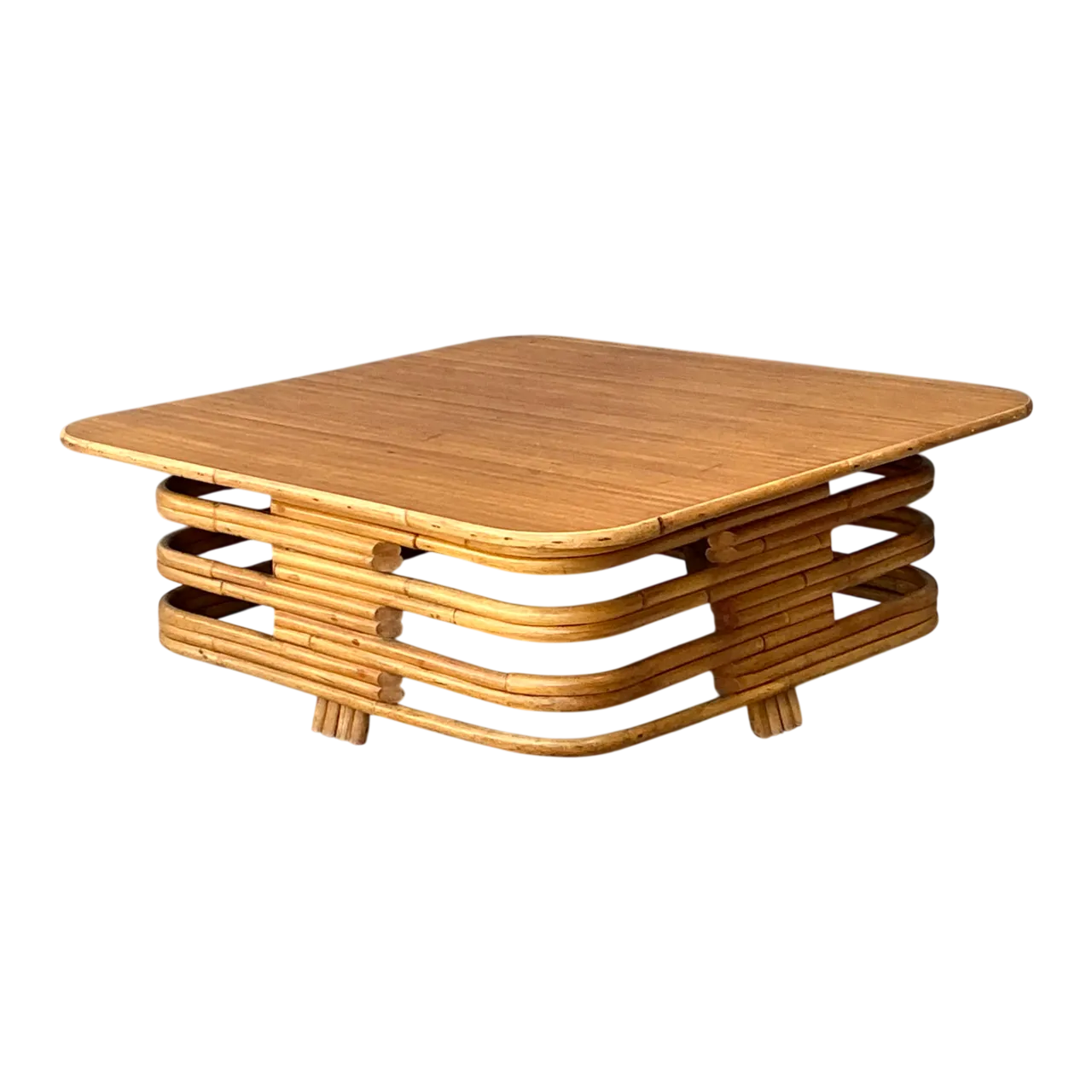 Vintage Stacked Rattan Coffee Table After Paul Frankl