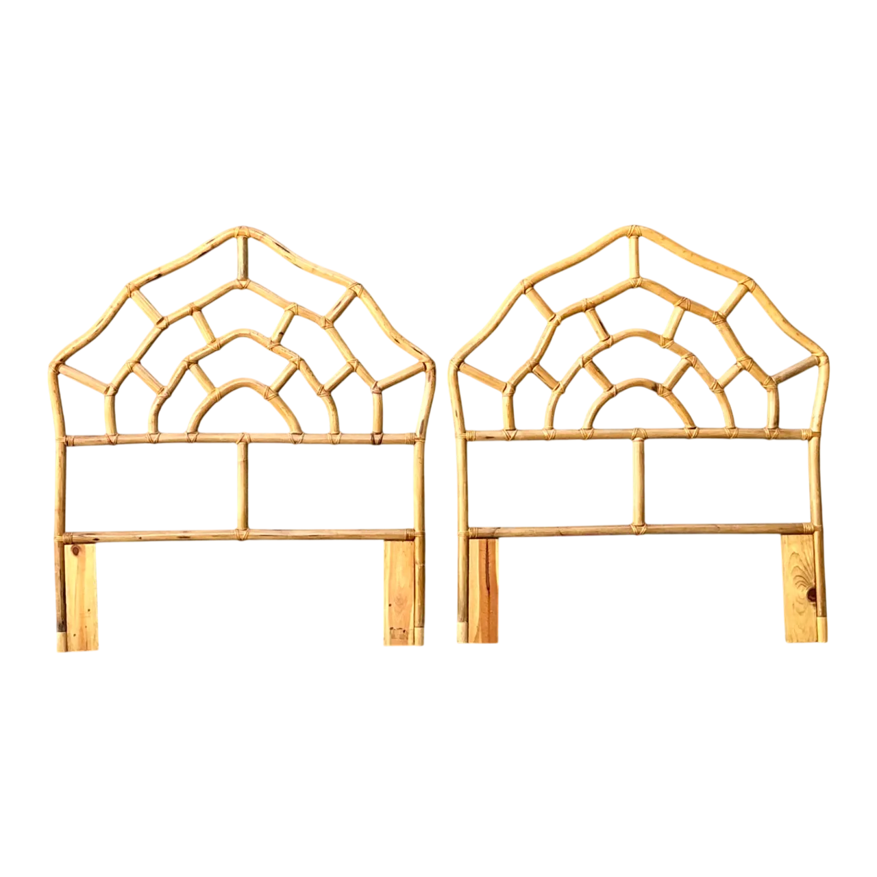 Vintage Rattan Web Twin Headboards - Pair