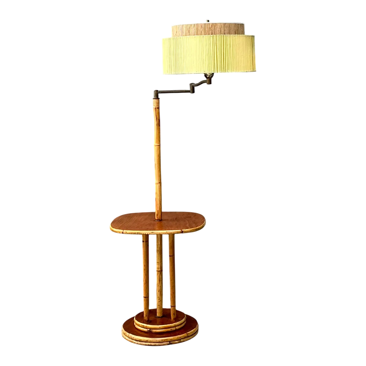 Vintage MCM Bamboo Floor Lamp with Integrated Table