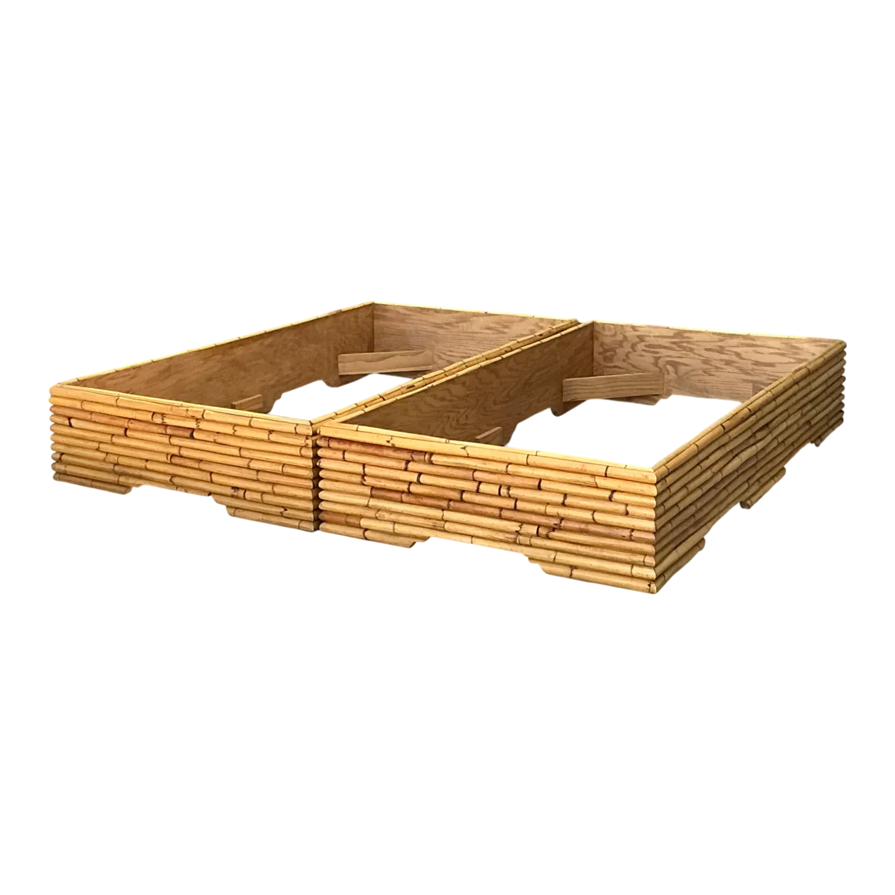Vintage Stacked Rattan King Bed Base - Pair