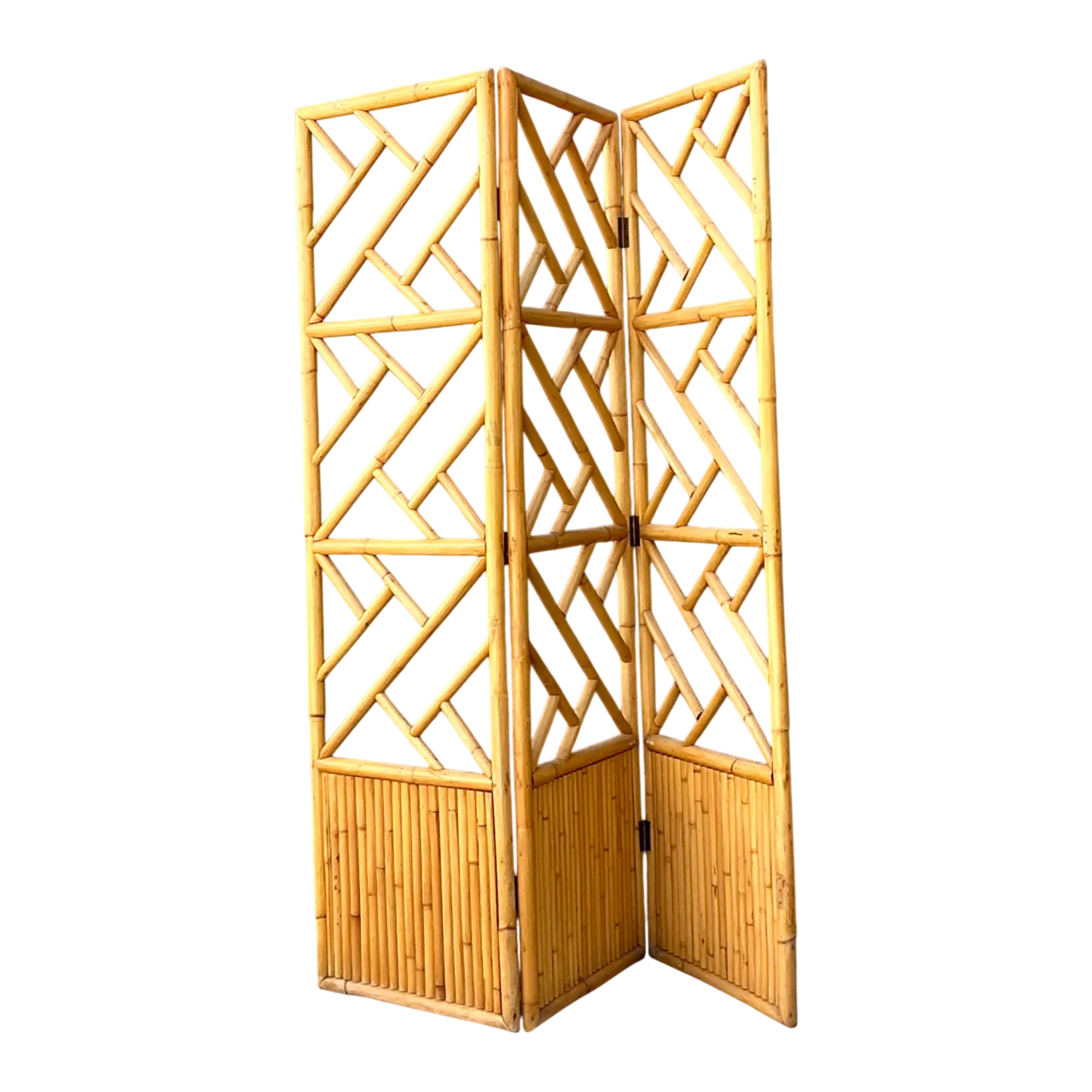 Vintage Rattan Chinese Chippendale Folding Screen