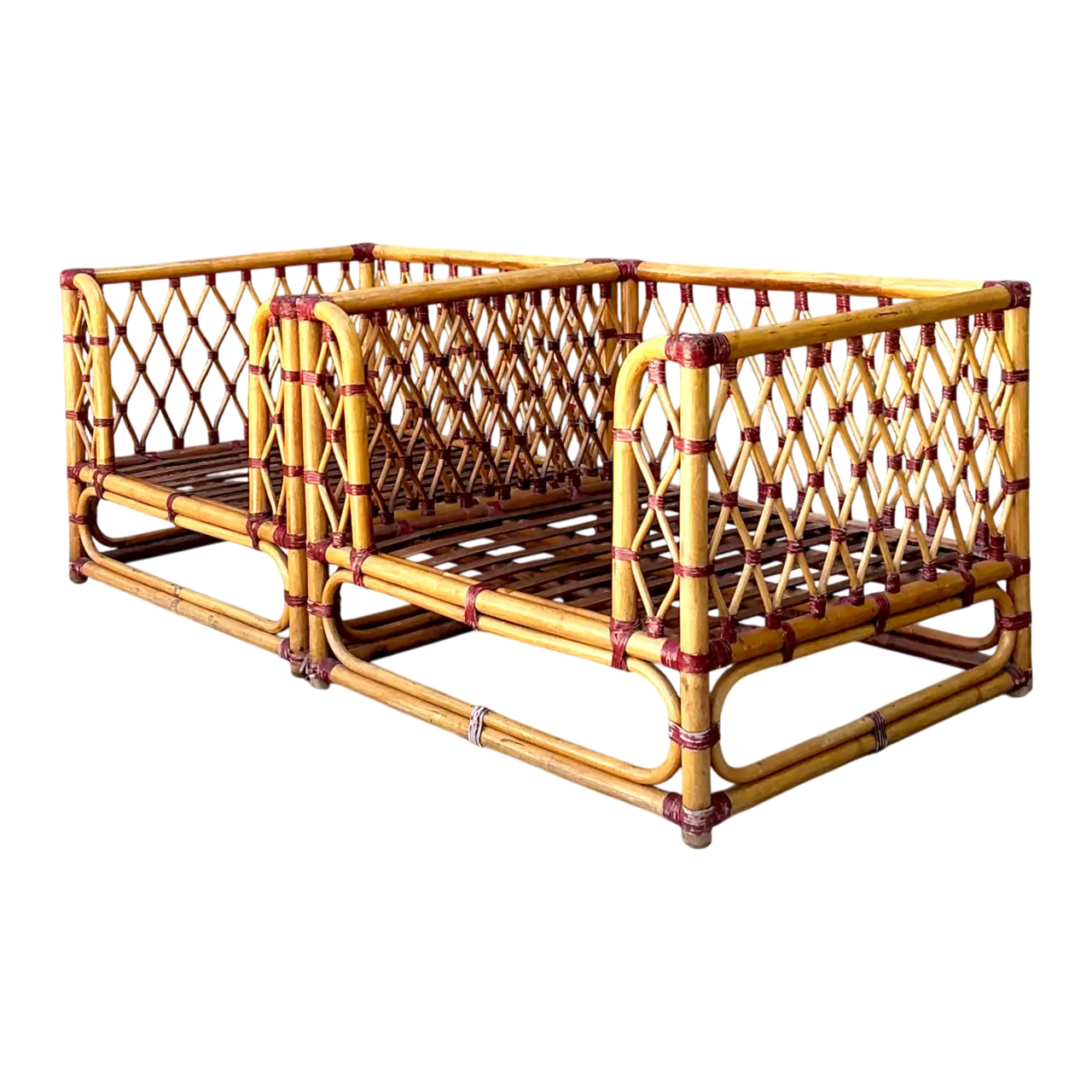 Vintage Wrapped Rattan Lounge Chairs - A Pair