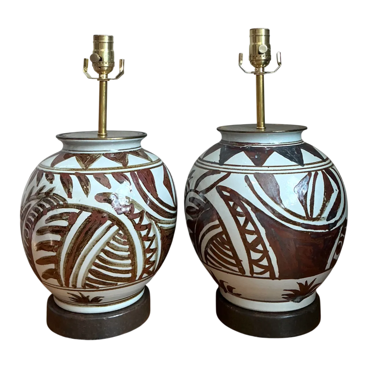Vintage Hand-Painted Ceramic Lamps - Pair