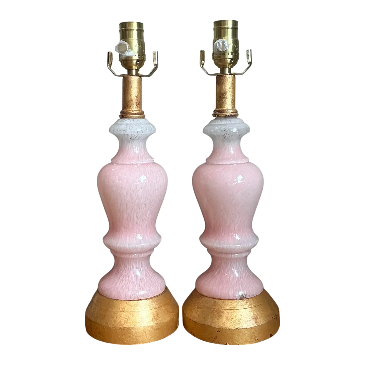 Vintage Pink Murano Blown Glass Table Lamps - Pair