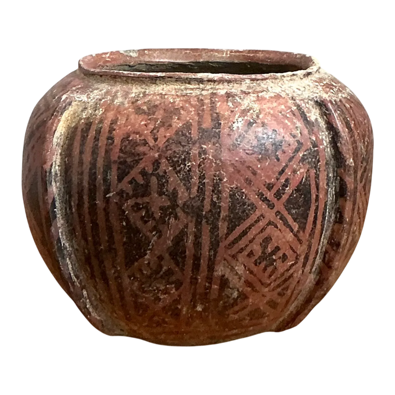 Vintage Red Geometric Patterned Ceramic Vase