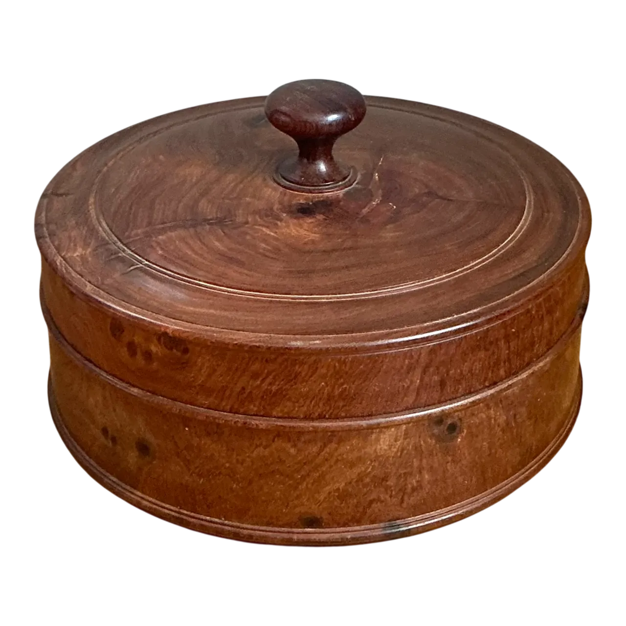 Vintage Round Burl Wood Storage Box