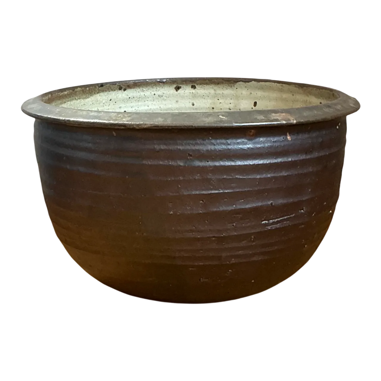 Vintage Monumental Rustic Brown Ceramic Bowl