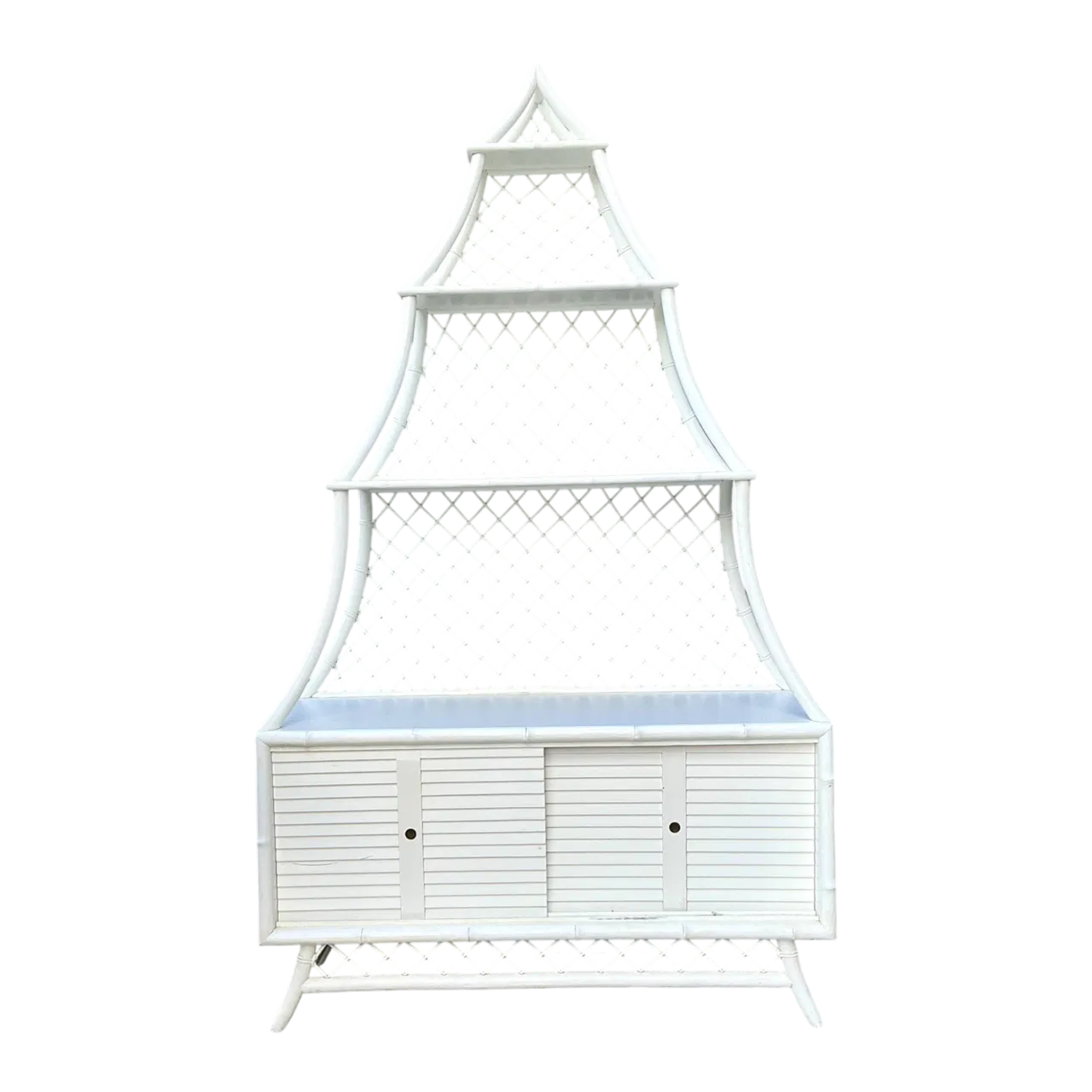 Vintage White Rattan Pagoda Etagere