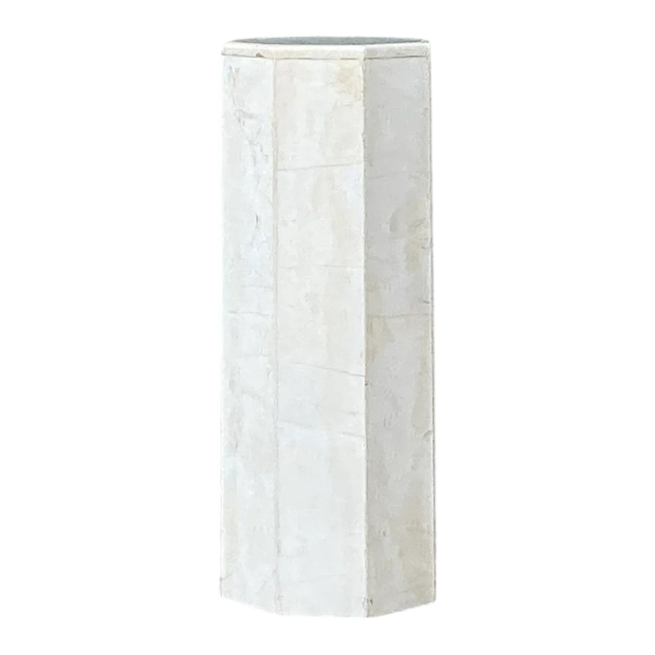Vintage Small White Marble Hexagonal Pedestal