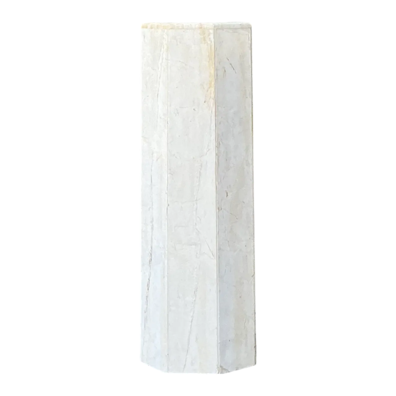 Vintage Medium White Marble Hexagonal Pedestal