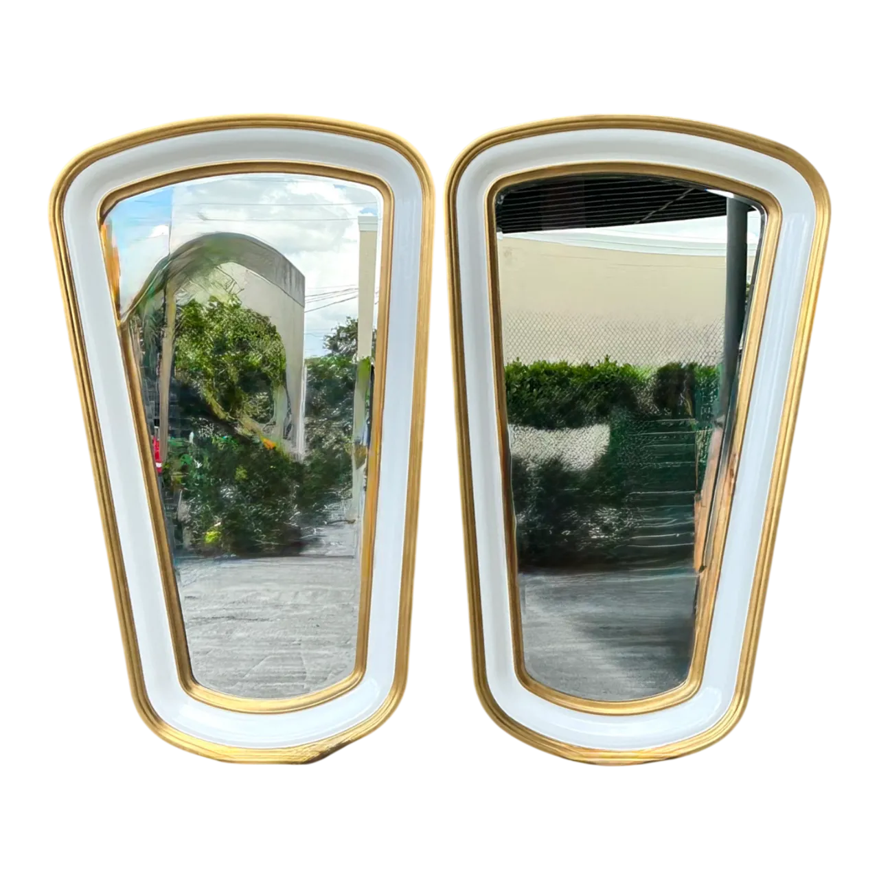 Vintage Gold Tipped White Lacquer Mirrors - Set of Two