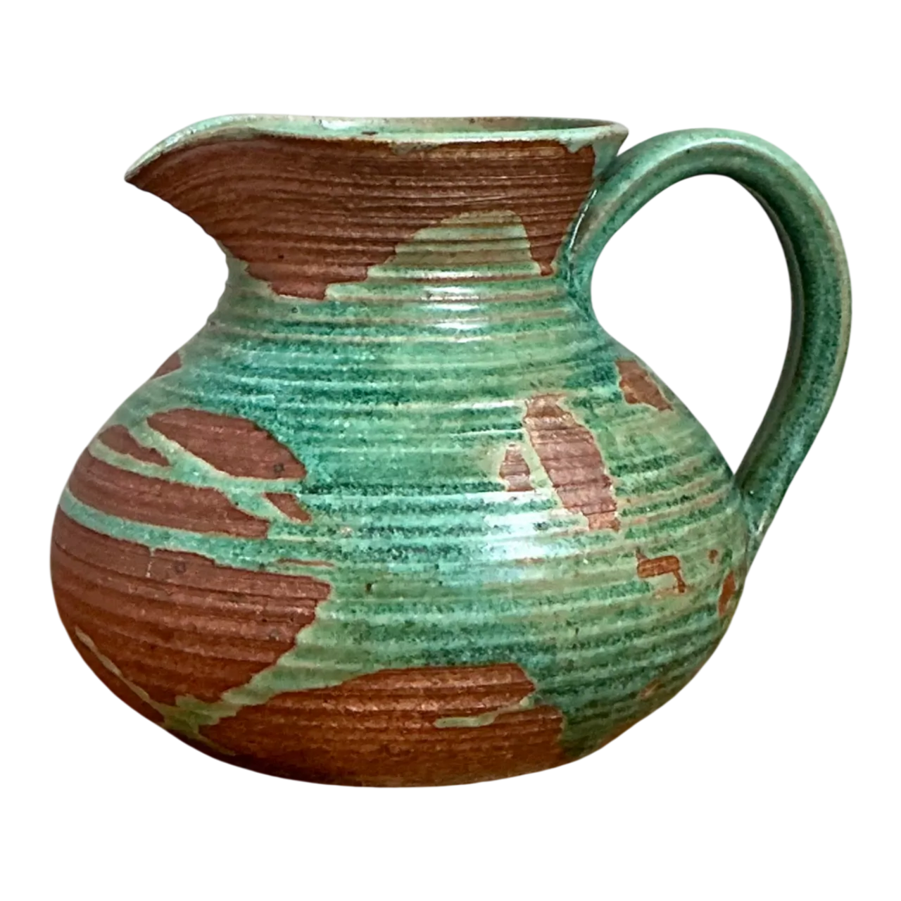 Vintage Green and Brown Ceramic Pitcher