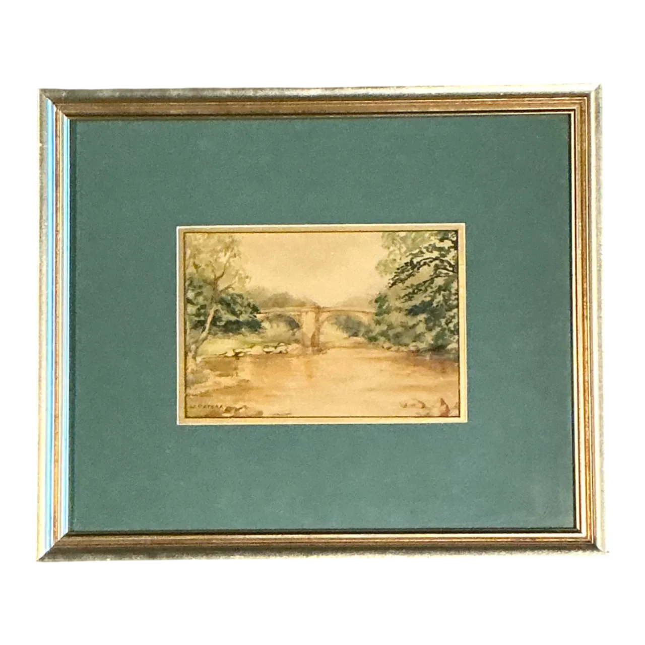 Vintage Bridge Landscape Art in Frame