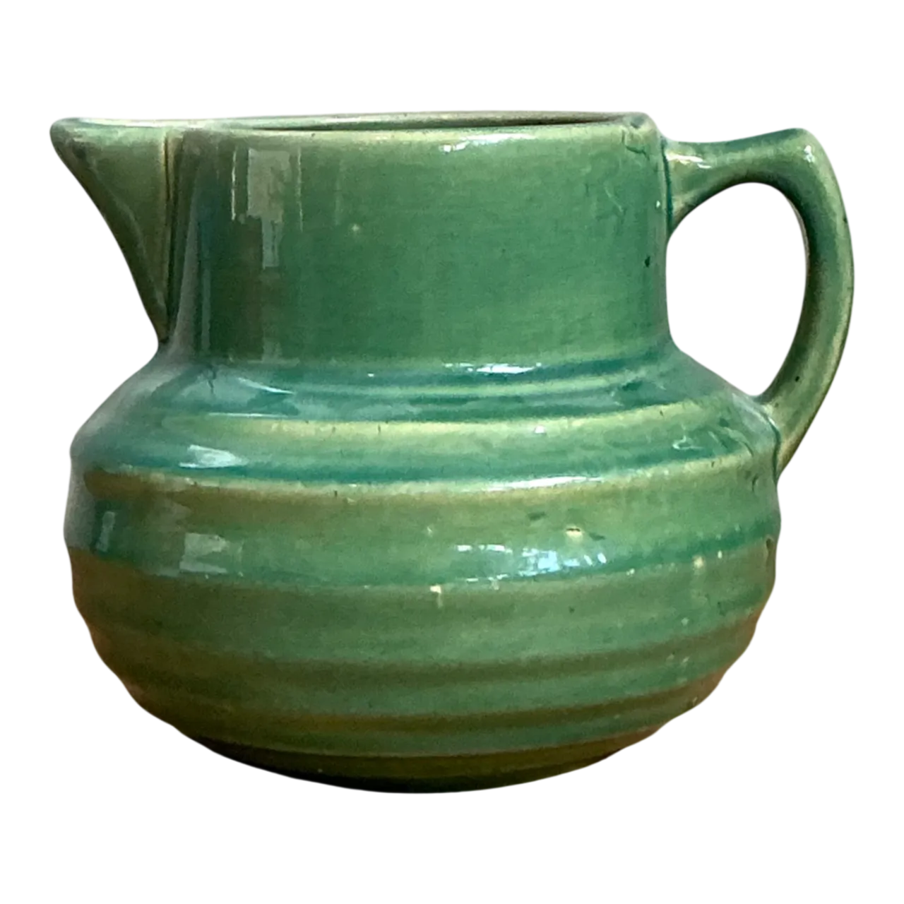 Vintage Green Glazed Ceramic Pitcher