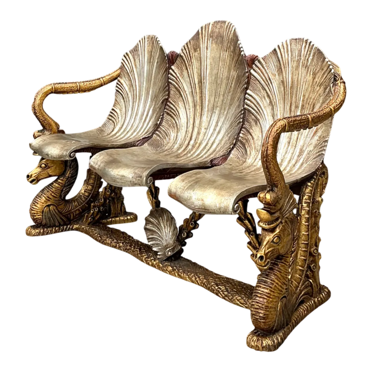 Vintage Venetian Gilt Carved Grotto Bench