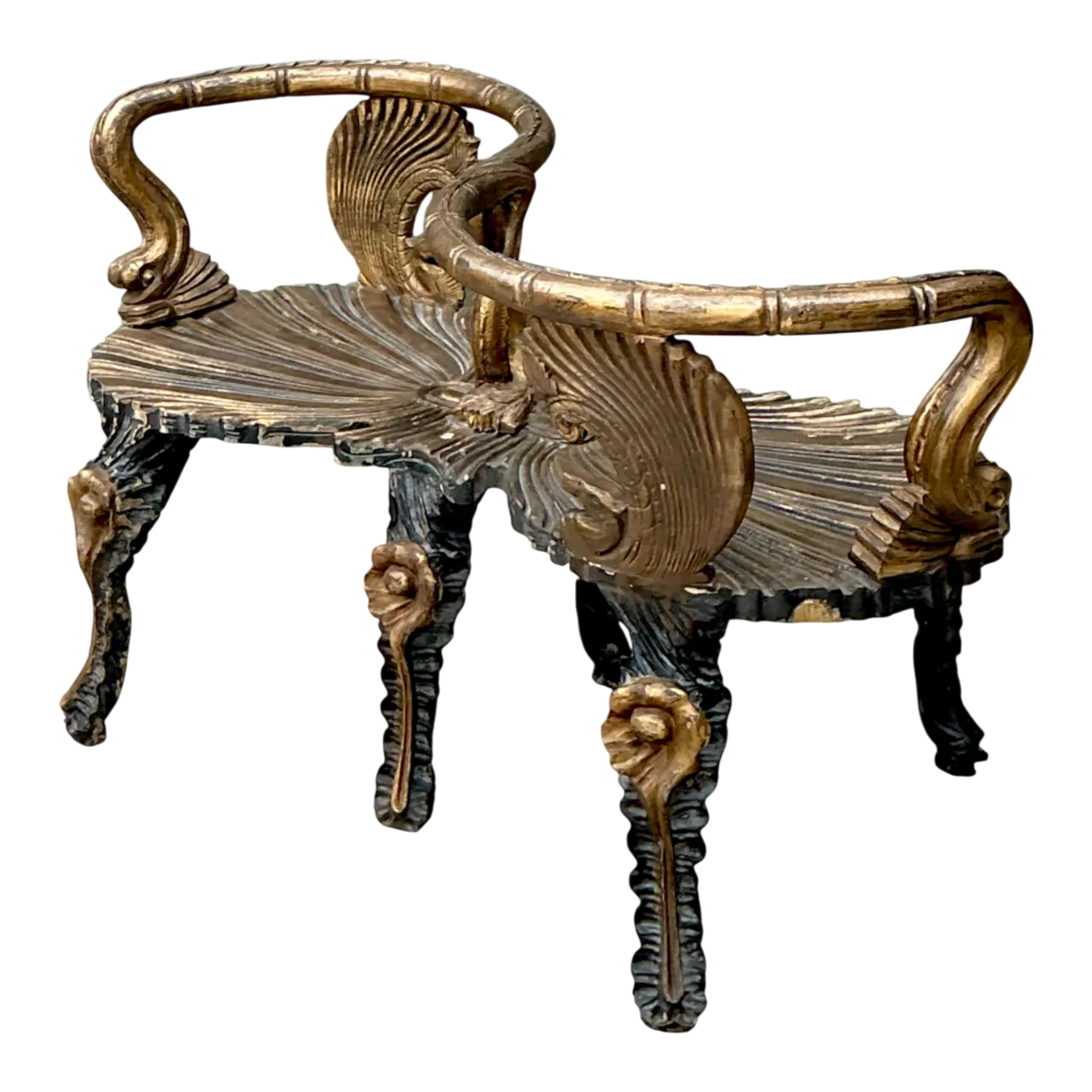 Vintage Gilt Carved Grotto Tete-A-Tete